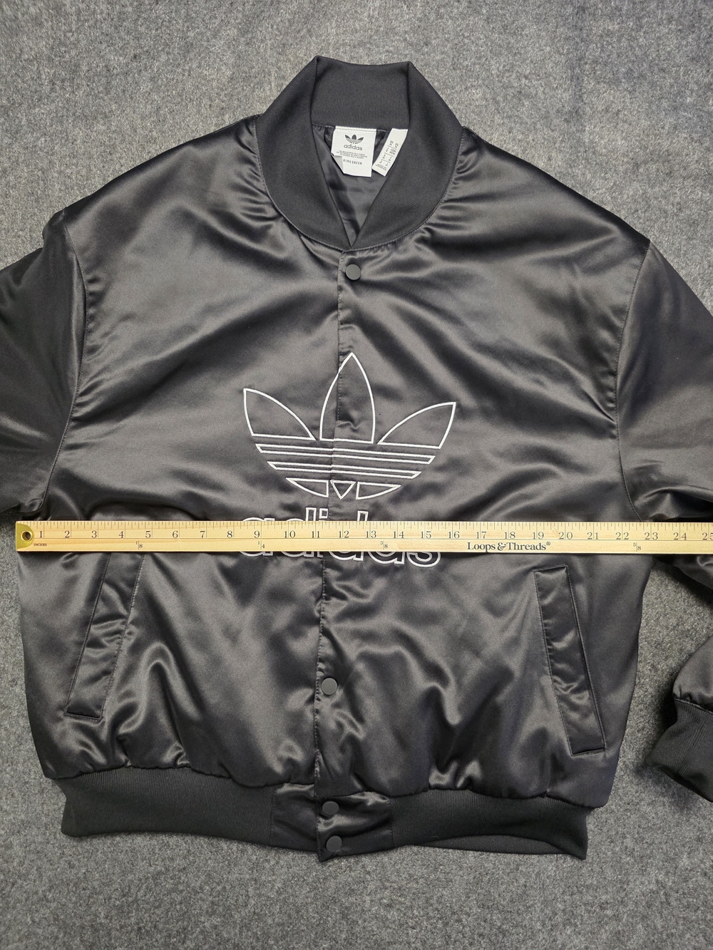Adidas Men's Black Satin Bomber Jacket with White Trefoil Logo Size Medium - Picture 8 of 14